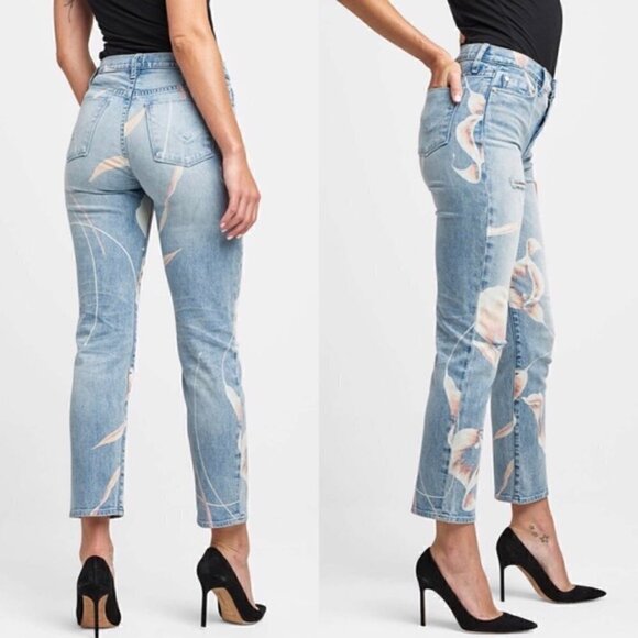 NWT Hudson Jeans High Waisted Light Blue Straight Leg Boho Floral Print Size 24 - Picture 2 of 8